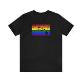 Hawaii Pride Flag Tee: Rainbow LGBTQ+ State Silhouette Distressed Shirt