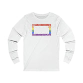Kansas Pride Flag Long Sleeve Tee: Rainbow LGBTQ+ State Silhouette Distressed Long Sleeve T-Shirt