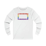 Kansas Pride Flag Long Sleeve Tee: Rainbow LGBTQ+ State Silhouette Distressed Long Sleeve T-Shirt
