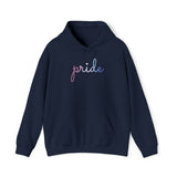 Bigender Pride Hoodie: Flowing Cursive 'Pride' in Gradient Hues