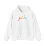 Pansexual Pride Hoodie: Flowing Cursive 'Pride' in Gradient Hues