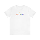 Pride Flag Love Script Tee: Subtly Elegant Pride T-Shirt