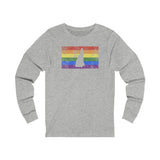 New Hampshire Pride Flag Long Sleeve Tee: Rainbow LGBTQ+ State Silhouette Distressed Long Sleeve T-Shirt