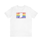 Indiana Pride Flag Tee: Rainbow LGBTQ+ State Silhouette Distressed Shirt