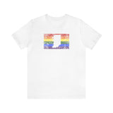 Indiana Pride Flag Tee: Rainbow LGBTQ+ State Silhouette Distressed Shirt