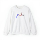Polyamory Pride Sweater: Flowing Cursive 'Pride' in Gradient Hues