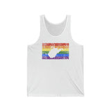 West Virginia Pride Flag Tank: Rainbow LGBTQ+ State Silhouette Distressed Tank-Top