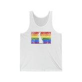 Delaware Pride Flag Tank: Rainbow LGBTQ+ State Silhouette Distressed Tank-Top
