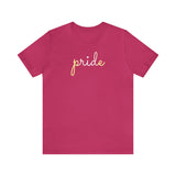 Pangender Pride T-Shirt: Flowing Cursive 'Pride' in Gradient Hues