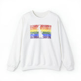 Delaware Pride Flag Sweater: Rainbow LGBTQ+ State Silhouette Distressed Sweatshirt