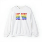 Delaware Pride Flag Sweater: Rainbow LGBTQ+ State Silhouette Distressed Sweatshirt