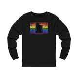 Utah Pride Flag Long Sleeve Tee: Rainbow LGBTQ+ State Silhouette Distressed Long Sleeve T-Shirt