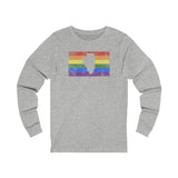 Illinois Pride Flag Long Sleeve Tee: Rainbow LGBTQ+ State Silhouette Distressed Long Sleeve T-Shirt