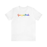 Georgia Pride T-Shirt: Flowing Cursive Design with LGBTQ+ Gradient