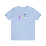 Gilbert Baker Pride Flag T-Shirt: Flowing Cursive 'Pride' in Gradient Hues