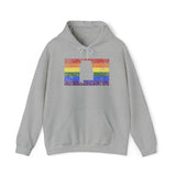 Alabama Pride Flag Hoodie: Rainbow LGBTQ+ State Silhouette Distressed Hooded Sweatshirt