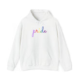 Gilbert Baker Pride Flag Hoodie: Flowing Cursive 'Pride' in Gradient Hues