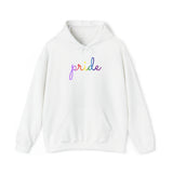 Gilbert Baker Pride Flag Hoodie: Flowing Cursive 'Pride' in Gradient Hues