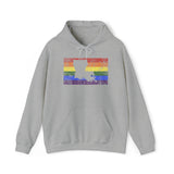 Louisiana Pride Flag Hoodie: Rainbow LGBTQ+ State Silhouette Distressed Hooded Sweatshirt