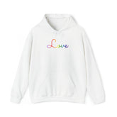 Rainbow Love Script Hoodie: Subtly Elegant Pride Sweatshirt