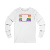 Arkansas Pride Flag Long Sleeve Tee: Rainbow LGBTQ+ State Silhouette Distressed Long Sleeve T-Shirt