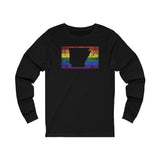 Arkansas Pride Flag Long Sleeve Tee: Rainbow LGBTQ+ State Silhouette Distressed Long Sleeve T-Shirt