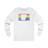 Arkansas Pride Flag Long Sleeve Tee: Rainbow LGBTQ+ State Silhouette Distressed Long Sleeve T-Shirt