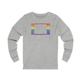 Wyoming Pride Flag Long Sleeve Tee: Rainbow LGBTQ+ State Silhouette Distressed Long Sleeve T-Shirt