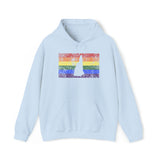 New Hampshire Pride Flag Hoodie: Rainbow LGBTQ+ State Silhouette Distressed Hooded Sweatshirt