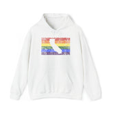 California Pride Flag Hoodie: Rainbow LGBTQ+ State Silhouette Distressed Hooded Sweatshirt