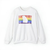 Georgia Pride Flag Sweater: Rainbow LGBTQ+ State Silhouette Distressed Sweatshirt