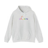 Rainbow Love Script Hoodie: Subtly Elegant Pride Sweatshirt