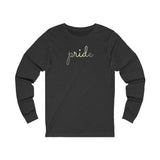 Demigender Pride Long Sleeve T-Shirt: Flowing Cursive 'Pride' in Gradient Hues