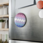 Bigender Pride Flag Magnet: Wavey Round Button for Fridge