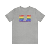 Indiana Pride Flag Tee: Rainbow LGBTQ+ State Silhouette Distressed Shirt