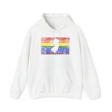New Jersey Pride Flag Hoodie: Rainbow LGBTQ+ State Silhouette Distressed Hooded Sweatshirt