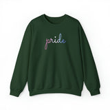 Bigender Pride Sweater: Flowing Cursive 'Pride' in Gradient Hues