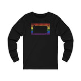 Pennsylvania Pride Flag Long Sleeve Tee: Rainbow LGBTQ+ State Silhouette Distressed Long Sleeve T-Shirt