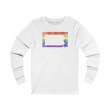 Pennsylvania Pride Flag Long Sleeve Tee: Rainbow LGBTQ+ State Silhouette Distressed Long Sleeve T-Shirt