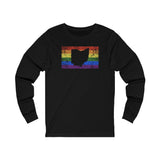 Ohio Pride Flag Long Sleeve Tee: Rainbow LGBTQ+ State Silhouette Distressed Long Sleeve T-Shirt