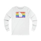Georgia Pride Flag Long Sleeve Tee: Rainbow LGBTQ+ State Silhouette Distressed Long Sleeve T-Shirt