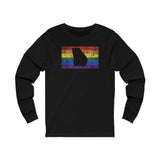 Georgia Pride Flag Long Sleeve Tee: Rainbow LGBTQ+ State Silhouette Distressed Long Sleeve T-Shirt
