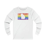 Georgia Pride Flag Long Sleeve Tee: Rainbow LGBTQ+ State Silhouette Distressed Long Sleeve T-Shirt