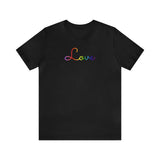 Rainbow Love Script Tee: Subtly Elegant Pride T-Shirt