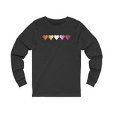 Lesbian Flag Hearts Long Sleeve Tee: Pride LGBTQ+ Gradient Design