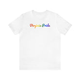Virginia Pride T-Shirt: Flowing Cursive Design with LGBTQ+ Gradient