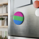 Polysexual Pride Flag Magnet: Wavey Round Button for Fridge