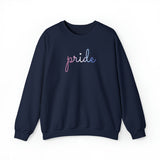 Bigender Pride Sweater: Flowing Cursive 'Pride' in Gradient Hues