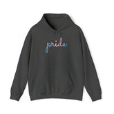 Transgender Pride Hoodie: Flowing Cursive 'Pride' in Gradient Hues