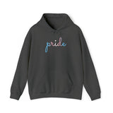 Transgender Pride Hoodie: Flowing Cursive 'Pride' in Gradient Hues